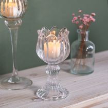 Artikel Kerzenhalter aus Glas mit Blumenmuster, 14 cm, transparent, 2er-Set