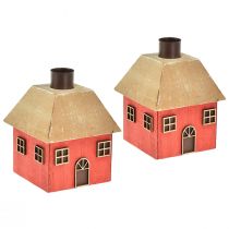 Artikel Kerzenhalter Weihnachten Haus Holz Rot 9×9×11cm 2 St