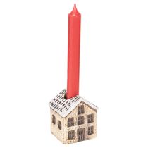 Artikel Kerzenständer aus Keramik in Hausform mit verschneitem Dach 7 cm Rot und Beige 2 Stück