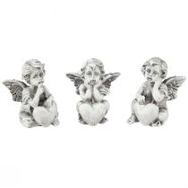 Artikel Kleine Engel-Figur mit Herz aus Polyresin, Grau, H5,5 cm, 6 Stück