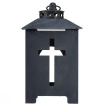Artikel Grablicht-Laterne aus Metall mit Kreuz-Motiven, 13 x 27 cm, antikgrau