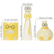 Artikel Keramik Dekofiguren Enten mit Brille 3er-Set 25 cm Gelb-Weiß für Innenbereich