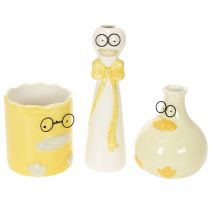 Artikel Keramik Dekofiguren Enten mit Brille 3er-Set 25 cm Gelb-Weiß für Innenbereich