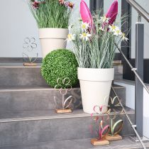 Artikel Metall Deko Blume auf Holz Sockel Altrosa Silber H29cm