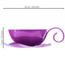Artikel Metall Dekotasse Ø16cm H9cm mit Unterteller Lila Innen- und Außendekoration