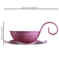 Artikel Metall Deko-Tasse mit Unterteller, Pink, H8 cm Ø11,5 cm, 2-teilig