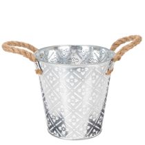 Artikel Blumentopf Metall Ø18cm mit Jutegriffen und Blumenmuster für Innen- und Außendekoration