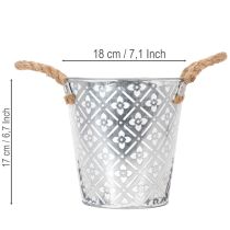 Artikel Blumentopf Metall Ø18cm mit Jutegriffen und Blumenmuster für Innen- und Außendekoration