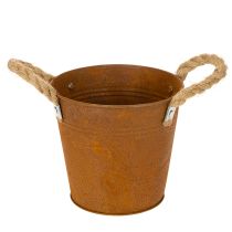 Artikel Metalltopf mit Griffen Ø16,5cm H15cm, Rostoptik für Kräuter und Dekoration