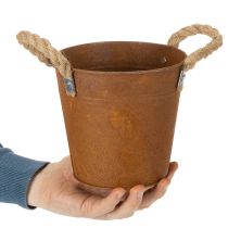 Artikel Metalltopf mit Griffen Ø16,5cm H15cm, Rostoptik für Kräuter und Dekoration