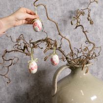 Artikel Ostereier Kunststoff 6cm Weiß Tulpenmotiv 12 Stück mit Aufhängeband für Frühlingsdeko