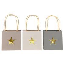 Artikel Papiertüten aus Papier mit Stern-Motiv, Henkel, Grau, 12×12×12cm, 9 Stück