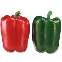 Artikel Paprika Dekoration aus Kunststoff im Netz, Ø8cm x H11,5cm, Rot und Grün, 4 Stück