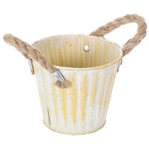 Artikel Pflanzeimer-Set aus Metall mit Jute-Henkeln, Ø 12 cm, H 10 cm, Rosa/Grün/Gelb, 3 Stück