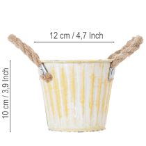 Artikel Pflanzeimer-Set aus Metall mit Jute-Henkeln, Ø 12 cm, H 10 cm, Rosa/Grün/Gelb, 3 Stück