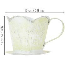 Artikel Pflanzgefäß Metalltasse mit Unterteller Grün-Weiß Ø11cm H11cm