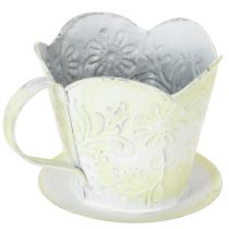 Artikel Pflanzgefäß Metalltasse mit Unterteller Grün-Weiß Ø11cm H11cm