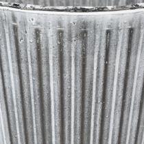 Artikel Pflanzgefäß aus Metall mit Jutegriffen Ø25,5cm geriffelt silbern