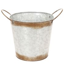 Artikel Pflanzgefäß Metall Blumenschale mit Henkeln Ø18cm H20cm silbern rostrot