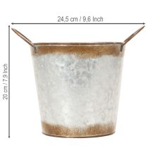Artikel Pflanzgefäß Metall Blumenschale mit Henkeln Ø18cm H20cm silbern rostrot