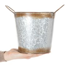 Artikel Pflanzgefäß Metall Blumenschale mit Henkeln Ø18cm H20cm silbern rostrot