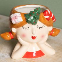 Artikel Pflanzkopf Mädchen Keramik 17 cm Rot-Weiß Weihnachten