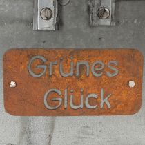 Artikel Pflanzkorb aus Metall mit Gravur „Grünes Glück“, ca. 40×15 cm, Silbern-Rostfarben