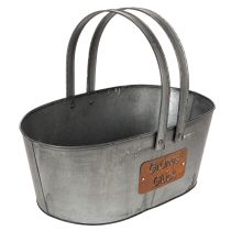 Artikel Pflanzkorb “Grünes Glück”, Metalldeko zum Bepflanzen, Gartendeko Silbern, Edelrost L40cm H15cm