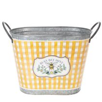 Artikel Pflanzkübel oval Metall 38×24×29cm kariert mit Bienenmotiv für Balkon und Terrasse