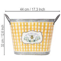 Artikel Pflanzkübel oval Metall 38×24×29cm kariert mit Bienenmotiv für Balkon und Terrasse