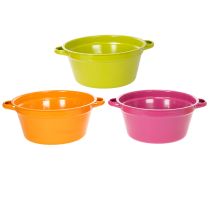 Artikel Pflanzschalen aus Blech mit Henkeln Ø25cm in Rosa, Grün und Orange (3er Set) für Innenbereich