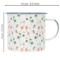 Artikel Pflanzgefäß Emaille-Tasse Weiß mit Blumenmuster Ø11cm aus Metall für Dekoration
