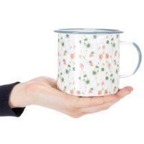Artikel Pflanzgefäß Emaille-Tasse Weiß mit Blumenmuster Ø11cm aus Metall für Dekoration