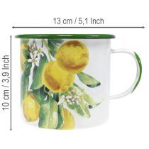 Artikel Pflanztasse Emaille Ø9,5cm H10cm Zitronenzweig Mediterran Weiß-Grün-Gelb