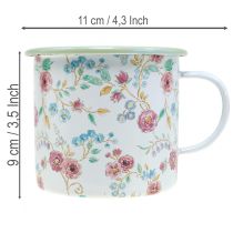 Artikel Pflanztasse Emaille Metall Weiß Ø9,5cm mit Rosenmotiv