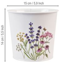 Artikel Pflanztopf Metall Weiß Ø15cm H14cm mit Blumenmotiv