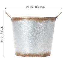 Artikel Pflanztopf aus Metall mit Griffen Ø26cm H25,5cm Silber-Rostfarben
