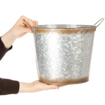 Artikel Pflanztopf aus Metall mit Griffen Ø26cm H25,5cm Silber-Rostfarben