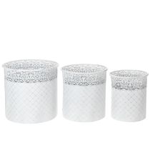 Artikel Pflanzgefäß aus Metall mit Spitzenmuster, 3er-Set, Weiß/Silbern, Ø 29,5/25,5/20 cm, H 28/25,5/23,5 cm