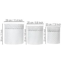 Artikel Pflanzgefäß aus Metall mit Spitzenmuster, 3er-Set, Weiß/Silbern, Ø 29,5/25,5/20 cm, H 28/25,5/23,5 cm