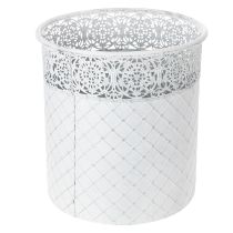 Artikel Pflanzgefäß aus Metall mit Spitzenmuster, 3er-Set, Weiß/Silbern, Ø 29,5/25,5/20 cm, H 28/25,5/23,5 cm