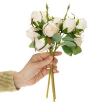 Artikel Kunstrosenstrauß aus Polyester, 31 cm, Weiß mit Rosa-Akzenten, 3 Zweige