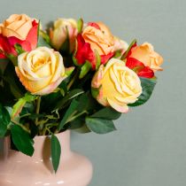 Artikel Rosenstrauß aus Polyester, künstlich, gelb, 44 cm, 6 Stück für Dekoration