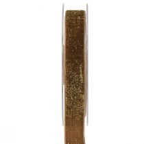 Artikel Samtband Glitter Braun Gold – Glamouröses Weihnachtsband 20mm 10m