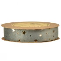Artikel Samtband Sternenmuster Grau Gold 25mm Breite L8m Weihnachtsdekoration