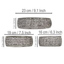 Artikel Dekoschale Metall Ø16/19,5/23,5cm Grau-Weiß Florales Muster 3er-Set