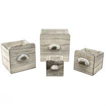 Artikel Holz-Schubladenboxen mit Griff, 4er Set, Weiß, quadratisch, 18-9 cm