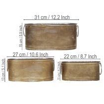 Artikel Set Übertopf Metall Wanne Vintage Retro L22,5cm/27cm/31cm
