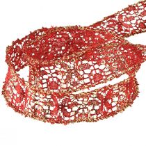 Artikel Spitzenband mit Glitter Rot Gold Dekoband Stoff 25mm 15m