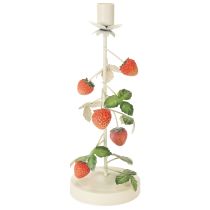 Artikel Stabkerzenhalter Metall rund Creme mit Erdbeer-Deko H26cm